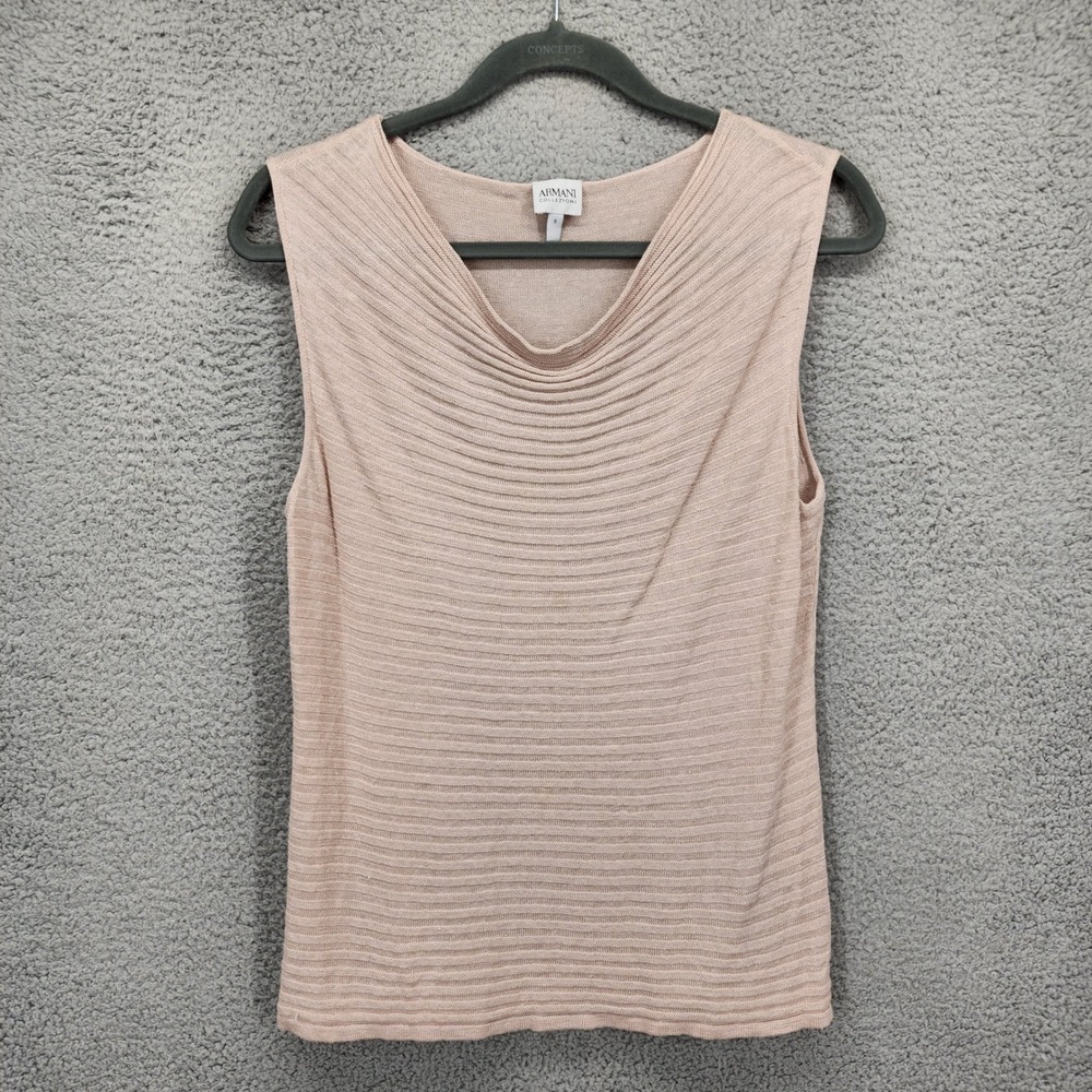 Armani Collezioni Womens Pink Ribbed Draped Cowl Neck Sleeveless Knit Top Size 8